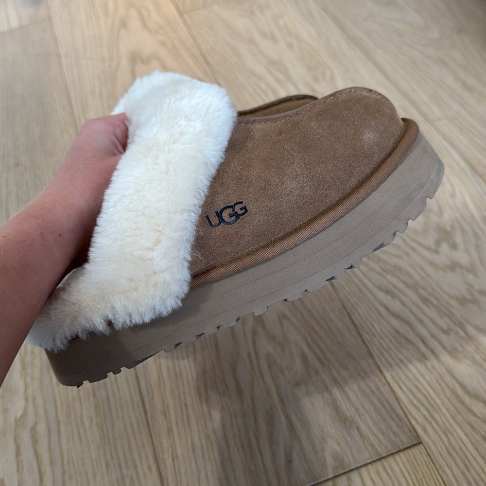 UGG Tan and Cream Shearling Slippers